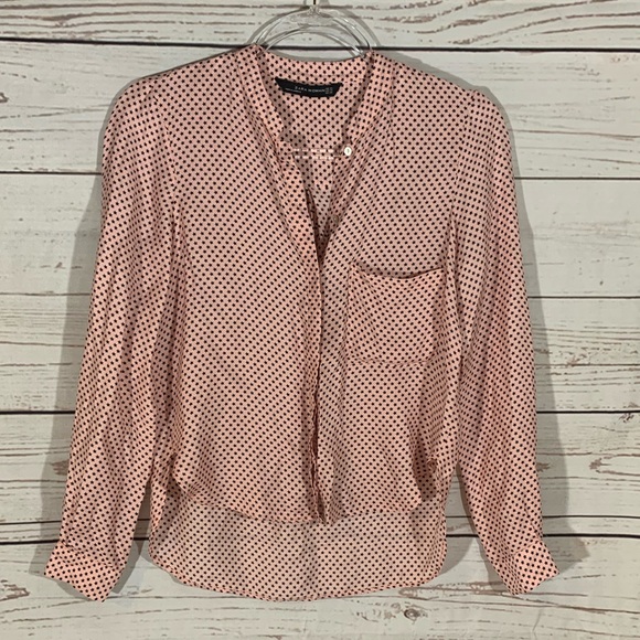 Zara Tops - Zara Woman Pink w/Black Stars Hi Lo Blouse